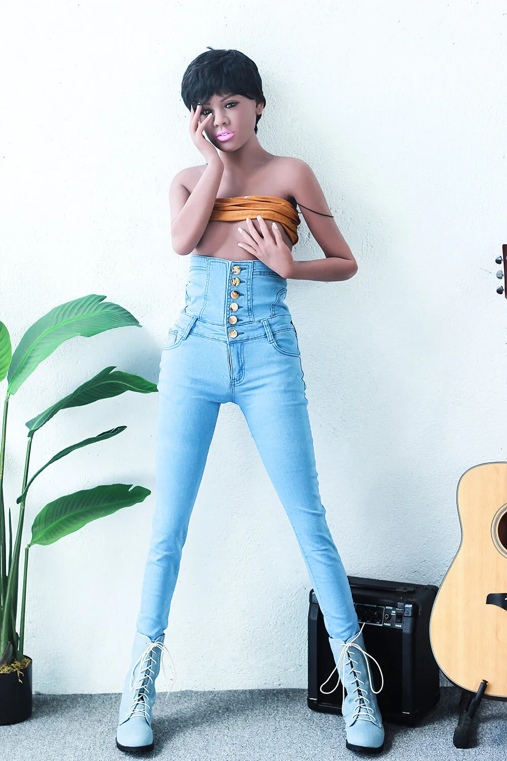 Meg 155cm A-Cup Sex Doll TPE Jarliet, Small Breasted African